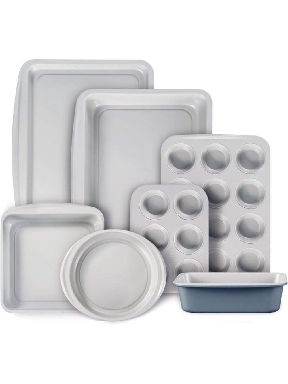 Nonstick 7-Piece Baking Pans Set, Durable Bakeware, Gray & Blue Kitchen